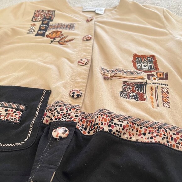 Cottage Prairie y2k Embroidered Patchwork Beige Button-Up Cardigan Large - Picture 7 of 11